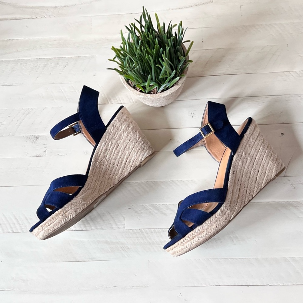 SOLD American Eagle 11 Navy Blue Espadrille Wedge Sandals - Picture 7 of 14